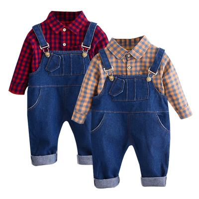 China 2020 New Arrival Baby Clothes Square Lattice Long Sleeve Romper Soft and Baby Boy Overalls 2pcs Clothing Set for sale