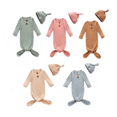 China Unisex Daily Newborn Toddler Clothes Cotton Nightgown Long Sleeve Plain 2pcs Outfits Newborn Baby Set Clothes Sets for sale