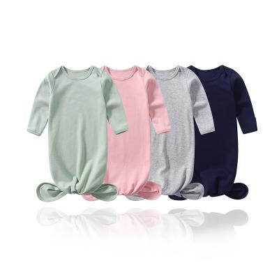 China Daily Custom Solid Color Newborn Unisex Infant Baby Clothes Baby Rompers Knotted Dress Sleeping Babies for sale