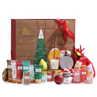 China Recyclable Printed Beauty Skincare Advent Calendar Bath Sets for Women Gift Hand Lotion 24 Days Drawer Cardboard Christmas Packaging Box for sale