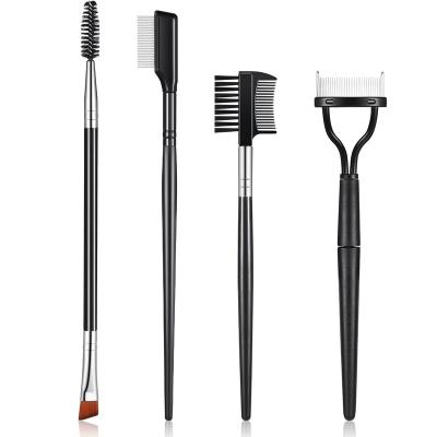 China Angular Blush 4 Pieces Metal Eyelash Comb Separator Tool Steel Mascara Brow Brush Folding Metal Lash Comb for Eyelash Black Double Head for sale