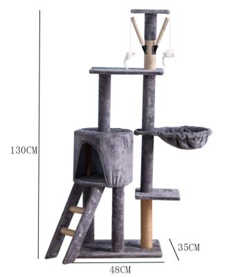 China Factory Hot Sale Multi-level Platform Natural Cat Scratching Tree Stocked Wooden Tree With Hammock Cat Tower Luxury for sale