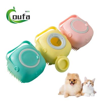 China Stocked Wholesale Silicone Pet Products Dog Cat Massage Cleaning Bathing Brush Shampoo Dispenser Pet Bath Brush for sale