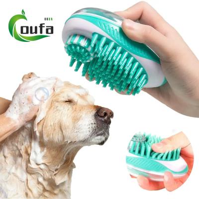 China Stocked from Best Selling 2 in 1 Portable Dog Bath Brush Pet Massage Brush Shampoo Dispenser for sale