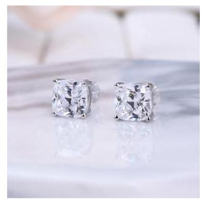 China Other Factory Direct White Gold 925 Sterling Silver Earrings Cushion Cut 7*7mm Square Diamond Ear Studs for sale