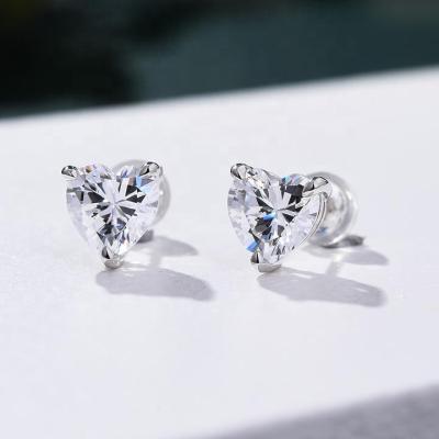 China Other Made in China Heart Cut Design Simulated Diamond Ear Stud For Women Sapphire Ear Studs Shiny White for sale