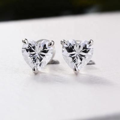 China Other Fashion Simple 7*7mm 2.5 Carat High Carbon Diamond 925 Sterling Silver Heart-Shaped Ear Studs For Women for sale