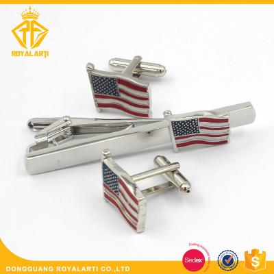 China Customized Personalized Stainless Steel Custom Cufflinks And Tie Clips Flag Of The United States for sale