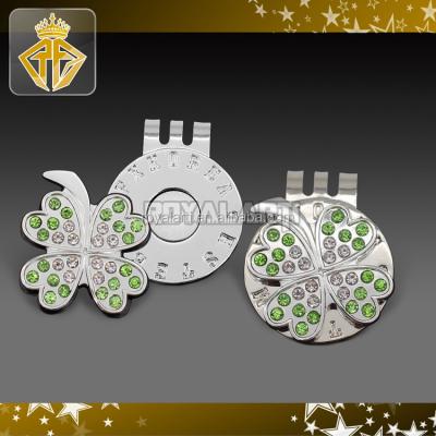 China Customized Crystal Clover Ball Marker with Hat Clip in Silve Finish for sale