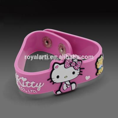 China Cute Custom Adjustable Silicone Wristband in Lovely Pink Kitty Design for sale