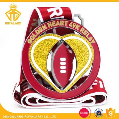 China Europe Custom Glitter Golden Heart Metal Sport Medal With Spinner for sale