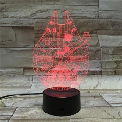 China 7 Color USB Modern Transparent Acrylic Bedroom Table 3D Millennium Falcon Video Lamp Led Night Light for sale