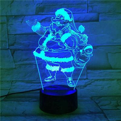 China Small Bedside Lamp Modern 3d Santa Night Light Led Illusion Tabletop Acrylic Night Light Christmas Decor for sale