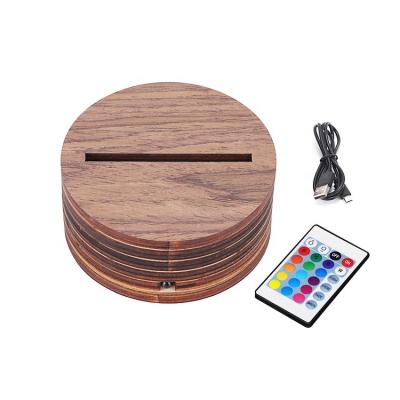 China EUROPEAN 3D Wooden Lamp Base 16 Color Changing LED Lamp Remote Control Fancy Wooden Base For Acrylic for sale