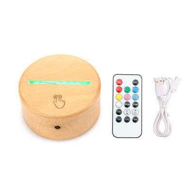 China Smart Sensor Control Manufacturer Wholesale ABS 7 Light Color Changing 3D LED Touch Control Remote Lamp Wood Base For Acrylic Plate for sale