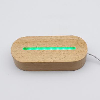 China Factory Price Modern RGB 7 Colors Oval Wooden Base For Acrylic Night Light for sale