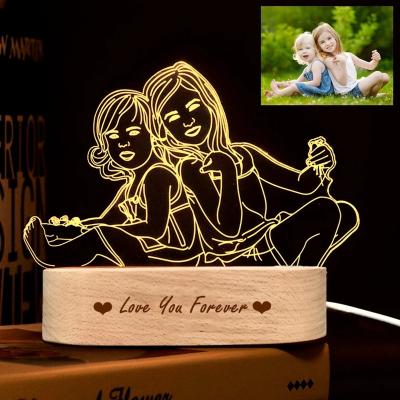 China European Dropshipping Custom Wooden Text Photo USB Base 3D Night Light Lamp For Wedding Christmas Gift for sale