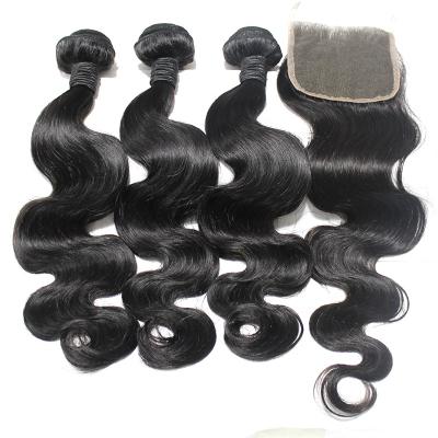 China Body Wave HaiYi Virgin Raw Unprocessed Cuticle Aligned 100% Virgin Brazilian 3 Bundles With Closure Hair for sale