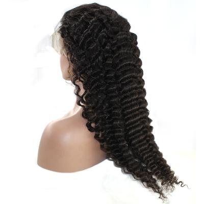 China Straight Natural Black Color Cuticle Aligned Virgin Hair Unprocessed Deep Wave Lace Frontal Wig for sale