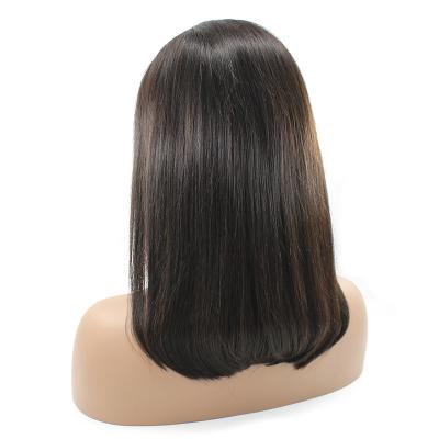 China Can Be Dyed And Bleached Glueless 100% Brazilian Remy Hair PrePlucked Cuticle Aligned Straight Lace Closure Bob Wigs Natural Black Color for sale