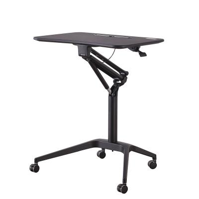 China Sit Standing Workstarion Mobile Computer (Height) Adjustable Single Column Pneumatic Height Desk Cart Desk with Wheels for sale