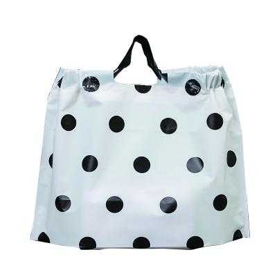 China Popular Frosted White Polka Reclycled Dot PE White Portable Plastic Pouch Gift Bag Drawstring Bag For Clothing for sale