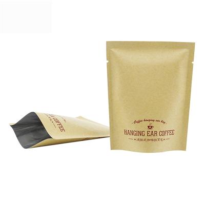 China Recyclable Custom Printed Brown Kraft Paper Food Packaging Bags Aluminum Foil Lined Zip Lock Coffee Bag for sale