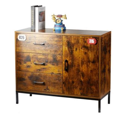 China AmoyGlong Hot Selling Modern Industrial Style Wooden Home Dining Hallway Bedroom Cabinet Living Room Industrial Storage Cabinet with 3 Drawers for sale