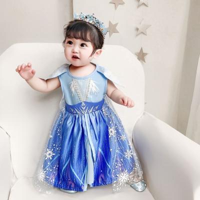 China Eco-friendly Soft Material Elsa Princess Toddler Girl Flower Carnival Costume Cosplay Party Anna Infant Baby Girl Floral Dresses for sale