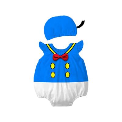 China Popular Party Washable Breathable Eco-Friendly Don Donald Duck Cosplay Costume Summer Newborn Baby Clothes Flutter Sleeve Cotton Ruffle Baby Boy's Rompers for sale