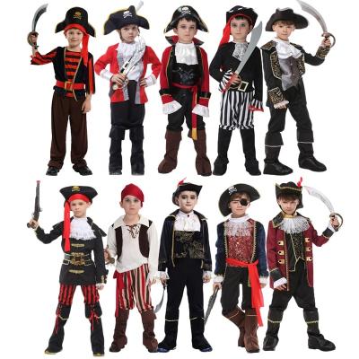 China Eco-friendly Soft Material Party Pirate Cosplay Anime Halloween Boys Fancy Dress Captain Jack Sparrow Carnival Kids Pirate Costumes With Hat And Eye Patch for sale