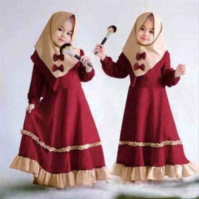 China Eid al-Fitr Kids Girl Abaya Hijab Long Prom Pure Cotton And Hemp Material Middle East Dresses Soft Eco-friendly Fashionable Muslim Dress for sale