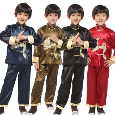 China Eco-friendly Soft Material Cosplay Taichi Uniform Kungfu Outfit Wushu Clothes Traditional Chinese Tang Suit Kids Party Costume Kids Costume For Boys for sale