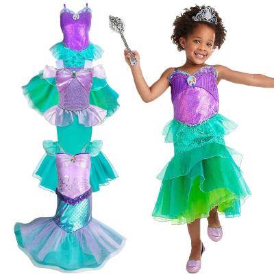 China Eco-Friendly Soft Material Kids Carnival Clothes Girl Summer Dress For Girl 2-10 Year Old Party Cosplay Princess Ariel Mermaid Wedding Gown Dress for sale