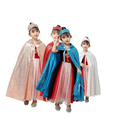 China Luxury Pink Elsa Princess Dress Kids Costumes Eco-friendly Soft Material Birthday Party Gifts/Blue/White/Silver Sequin Cloak Hooded Cap For Girls for sale