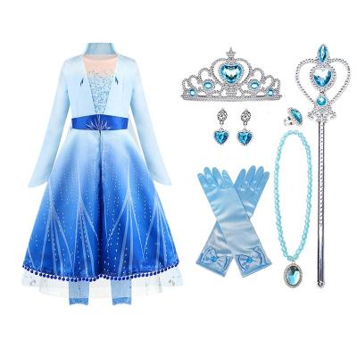 China Hot Fancy Elsa Dress Costumes Princess Elsa Dress Girls Birthday Party Halloween Collection Of Sales Eco-friendly Soft Material For Kids Cosplay Wig for sale