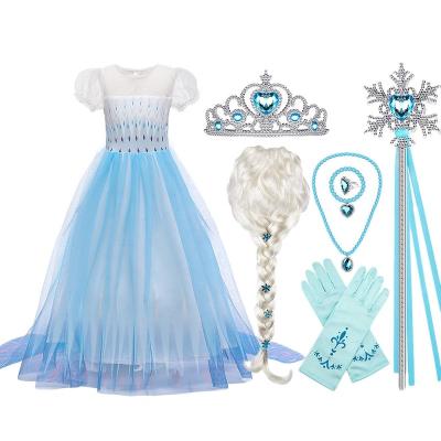 China Soft Material Eco-friendly Popular Princess White Elsa Girls Dress Halloween Wig Elsa Dress Costumes Birthday Party Fancy Cosplay Collection for sale