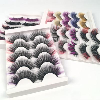 China Colorful Natural Natural False Eyelashes 5 Pairs Very Soft Multilayer 3D Mink Lashes Bulk Faux Wispy Mink Lashes Pack Short Wholesales for sale