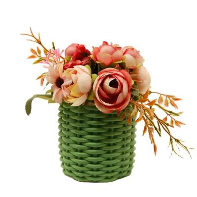 China PE Artificial flowers in concrete pot modern home decor Faux potted Greenery for sale