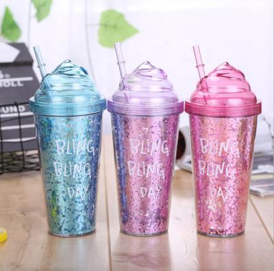 China Sustainable High Quality Custom Design PS Coffee Straw Cup With Lid And Straw for sale