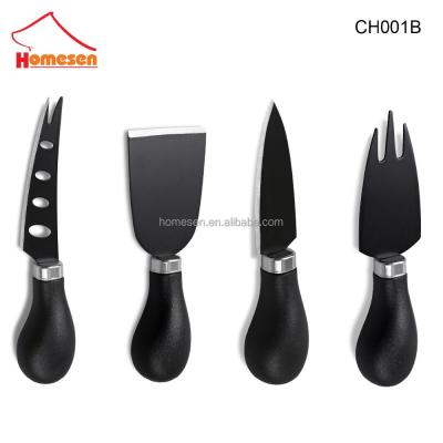 China Wholesale Soft Types Viable 4pcs Stainless Steel Blade Cheese Knife Set, Cutting Board Black Cheese Homesen Knife for sale