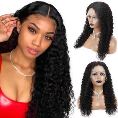 China Indian Raw Natural Water Wave Forcuteu Cuticle Aligned Long Deep Water Virgin Swiss Wave Lace Frontal Human Hair Wig For Black Women for sale