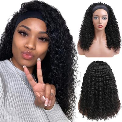 China Glueless African American Women Full Cuticle Curly Brazilian Water Wave Hair Forcuteu Lace Up Non Lace Hairband 10A Hair Wig for sale