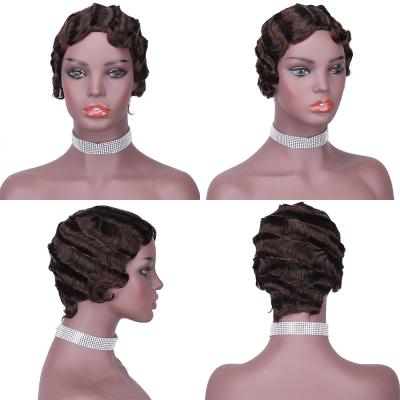 China Finger Wave Forcuteu Wholesale Seller Color Woman Raw Indian Indian Brazilian Short Lace Up Non Virgin Finger Wave Cuticle Aligned Hair Wig for sale