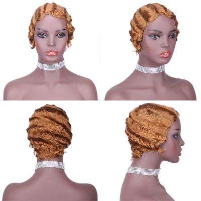 China Finger Wave Forcuteu Wholesale Wig Cuticle Aligned Virgin Brazilian Black Women Raw Indian Short Non To Lace Finger Wave Hair Wig for sale