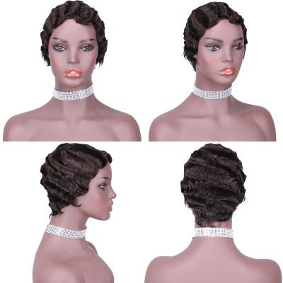 China Wholesale Forcuteu Brazilian Peruvian Color Woman Raw Indian Short Finger Wave Lace Up Non Virgin Finger Wave Cuticle Aligned Hair Wig for sale