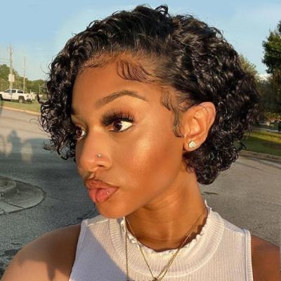 China Curly Curly Forcuteu Wholesale Wig Short Black Women Indian Brazilian Align Virgin HD Lace Frontal Vintage Afro Kinky Curly Hair Wig for sale