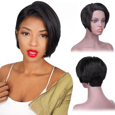 China Forcuteu Wholesale Silky Straight Brazilian Wave Cuticle Aligned Virgin Lace Front Short Silky Bone Straight Hair Wig For Black Women for sale