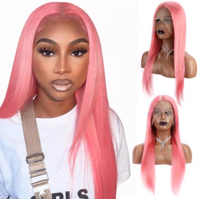 China Best Brazilian Silky Straight Silky Straight Bone Wave Wig Pink Long Natural Cuticle Aligned Lace Front For Black Women Virgin Hair Wig for sale