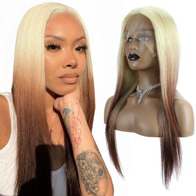 China Natural Silky Straight Wave Ombre Chocolate 613 Platinum Brazilian Silk Cuticle Aligned Virgin Hair Wig Lace Front For Black Women for sale